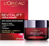 L’Oreal Paris Skincare Revitalift Triple Power Anti-Aging Face Moisturizer with Pro Retinol, Hyaluronic Acid & Vitamin C to reduce wrinkles, firm and brighten skin, 1.7 Oz
