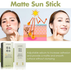 Matte Sun Stick SPF 50+ PA+++: Korean Sunscreen for Face & Body. Moisturizing, Non-Greasy, No White Cast (18g/0.63oz), Featuring Mugwort & Camelia.